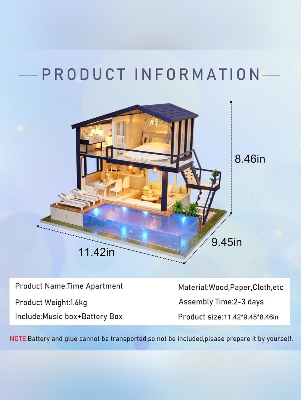Modern Blue & White Dollhouse with Lighted Pool - Picture 3 of 16